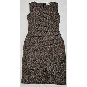 CALVIN Klein Sleeveless Brown Heathered Ruched Knit Stretch Sheath Dress